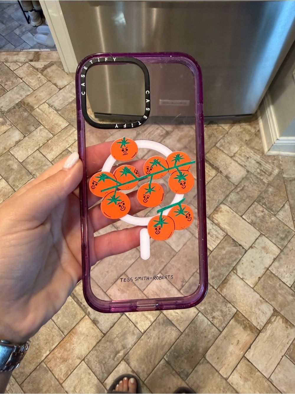 Casetify Tess Smith-Roberts Clear Purple Tomato Print iPhone 16 pro max case